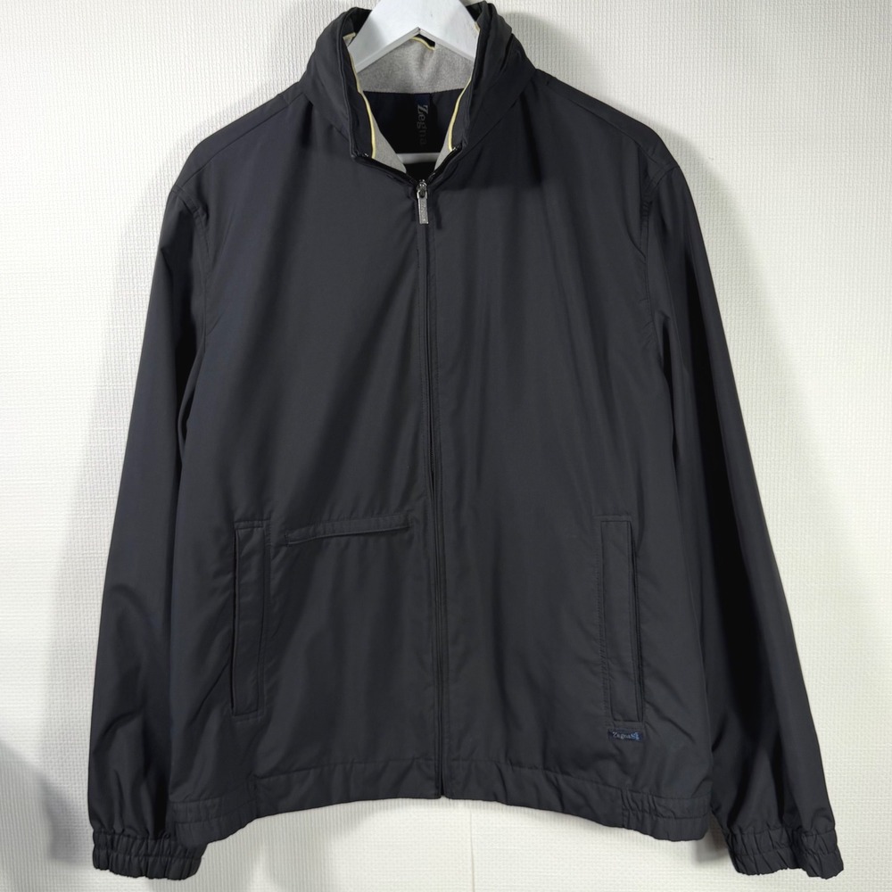 Zegna Sport Mens Black Full Zip Fold Away Windbreaker Jacket Large L